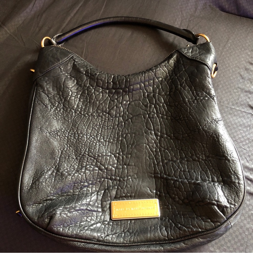 Marc Jacobs Black Washed Up Billy Leather Hobo Shoulder Bag Zippers Purse Rare